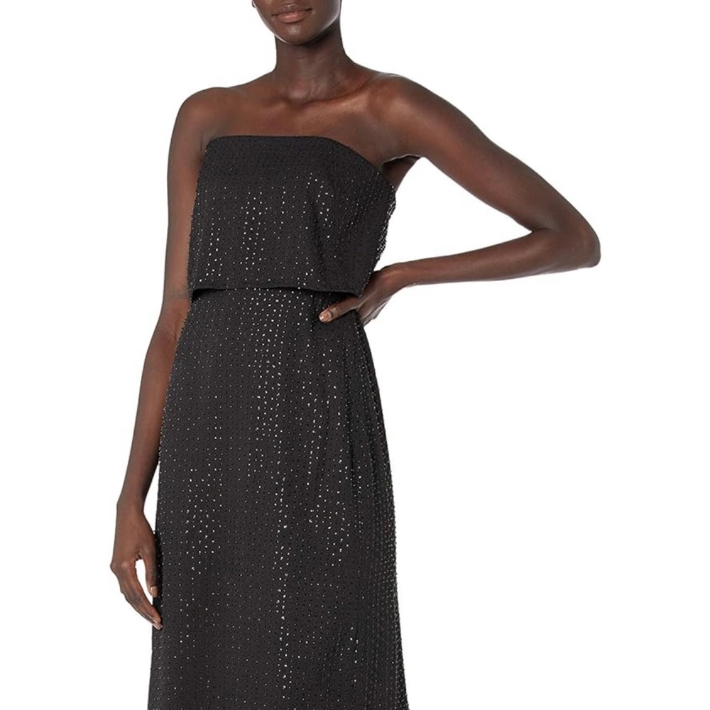 Halston Heritage Women's Strapless Tiered Top Slim Embellished Gown 12